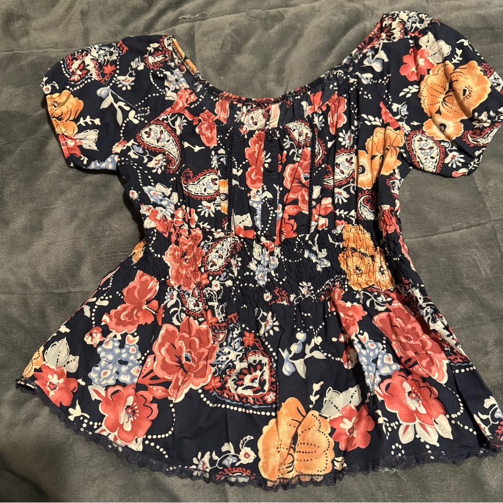 Y2K Xhilaration Navy and Pink Floral Blouse